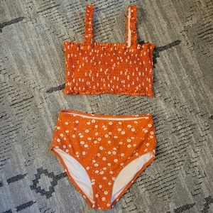 Red-Orange Floral Two Piece Swimsuit - Worn Once